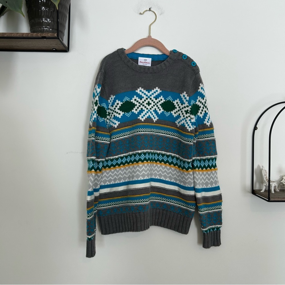 Hanna Andersson Fair Isle Gray Crewneck‎ Long Sleeve Sweater Cotton Wool 130/8